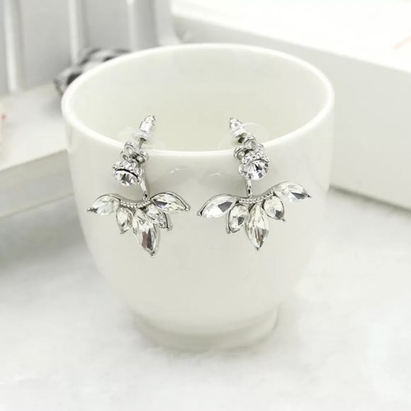 Rhinestone Petal Earrings Silver Tone - Picture 2 of 4